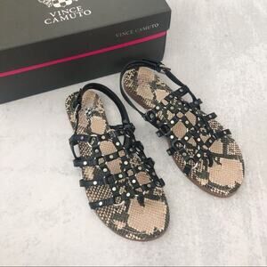 Vince Camuto Black Richintie Cage Studded Sandal Flats NEW